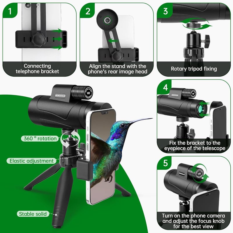 Asacam ® 80x100 Monocular Telescope High Powered for Smartphone High Definition Monoculars for Adults with Adapter/Tripod for Bird Watching Camping Hiking Hunting Traveling Outdoor Wildlife-2025 Update - Image 5